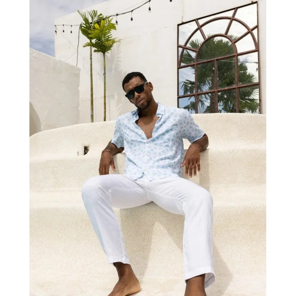 Kenny Flowers Mens XL Casa Blanca White Linen Vacation Beach Pants Bali Tropical